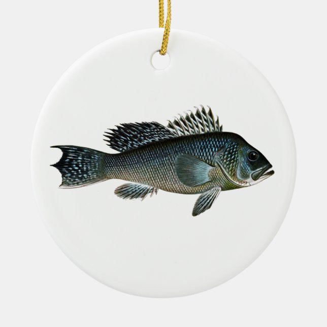 Black Sea Bass Ceramic Ornament (Front)