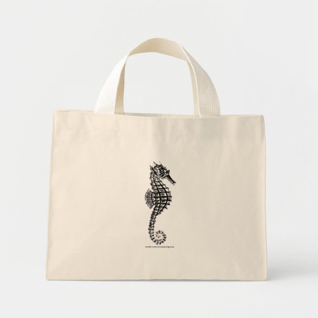 Black SEA HORSE Tote Bag (Front)