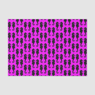 Black Sea Horses on Pink Tissue Paper
