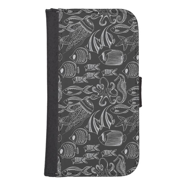 Black Sea Pattern Samsung Galaxy Wallet Case (Front)