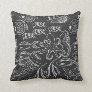 Black Sea Pattern Throw Pillow