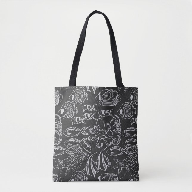 Black Sea Pattern Tote Bag (Front)