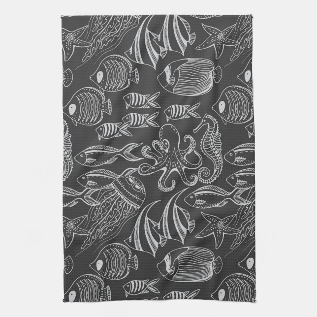 Black Sea Pattern Towel (Vertical)