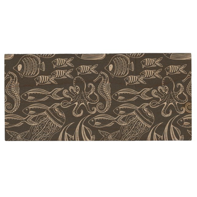 Black Sea Pattern Wood USB Flash Drive (Front)