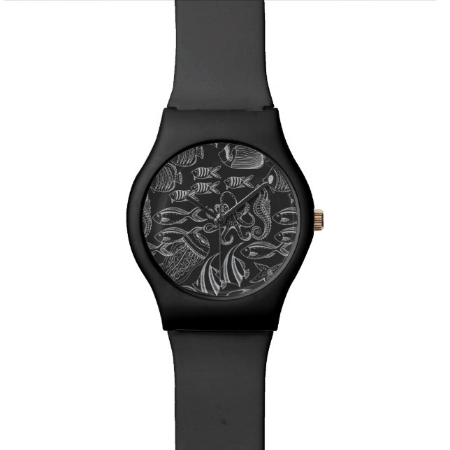 Black Sea Pattern Wrist Watch (Close Up)