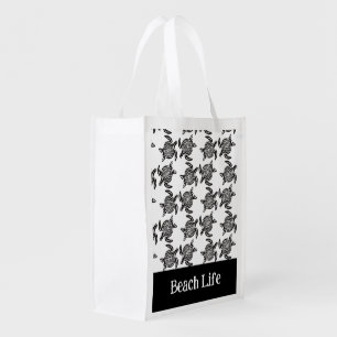 Black Sea Turtle Art Grocery Bag