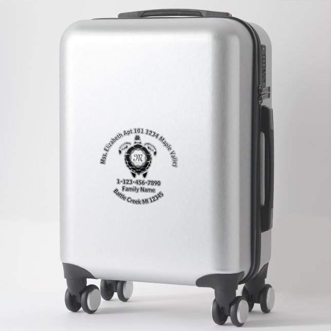 Black Sea Turtle Family Home Address Contour Sticker (Suitcase)