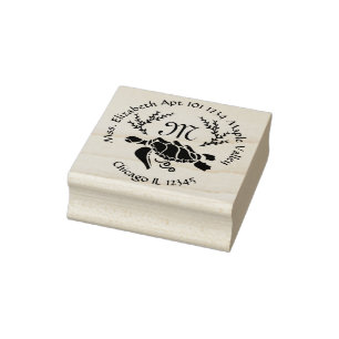 Black Sea Turtle Monogram Return Address Rubber Stamp