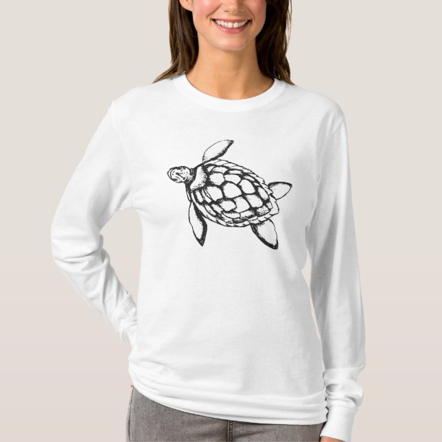 Black Sea Turtle on White T-Shirt (Front)