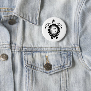 Black Sea Turtle Silhouette Customized Monogram Button