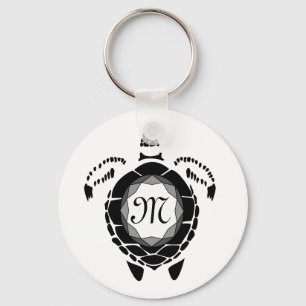 Black Sea Turtle Silhouette Customized Monogram Keychain