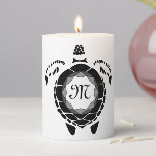 Black Sea Turtle Silhouette Customized Monogram Pillar Candle