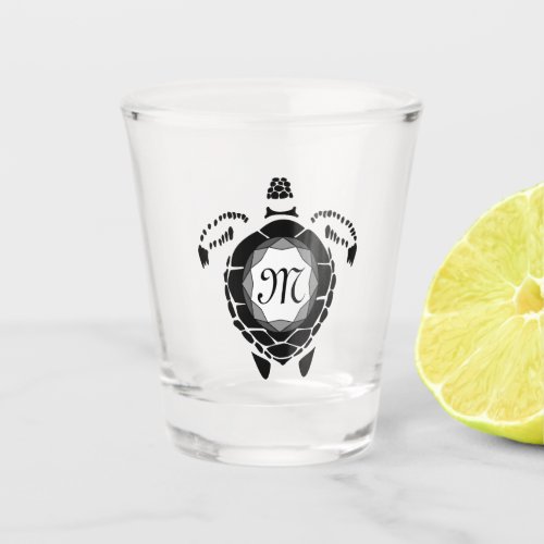 Black Sea Turtle Silhouette Customized Monogram Shot Glass