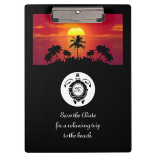 Black Sea Turtle Silhouette Diamond Monogram Clipboard