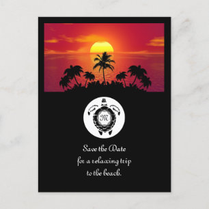 Black Sea Turtle Silhouette Diamond Monogram Invitation Postcard