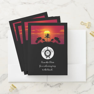 Black Sea Turtle Silhouette Diamond Monogram Pocket Folder