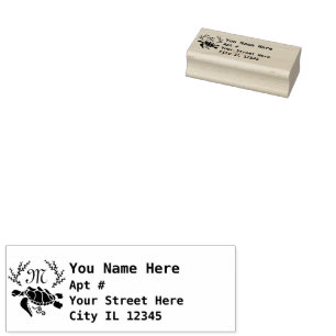 Black Sea Turtle Silhouette Side Return Address Rubber Stamp