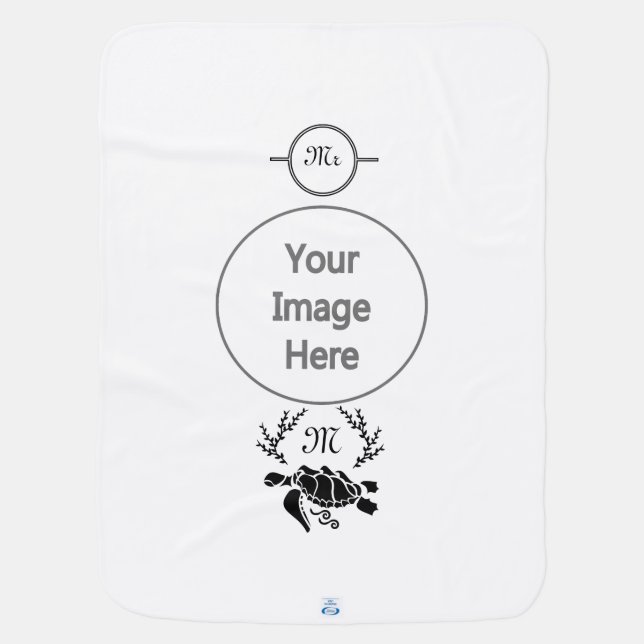 Black Sea Turtle Silhouette Side View Baby Blanket (Back)