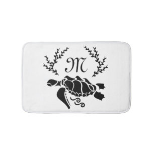 Black Sea Turtle Silhouette Side View Bath Mat