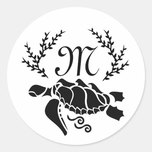 Black Sea Turtle Silhouette Side View Classic Round Sticker (Front)