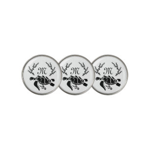 Black Sea Turtle Silhouette Side View Golf Ball Marker