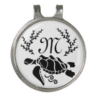 Black Sea Turtle Silhouette Side View Golf Hat Clip