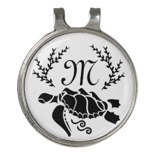 Black Sea Turtle Silhouette Side View Golf Hat Clip