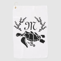 Black Sea Turtle Silhouette Side View Golf Towel