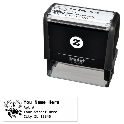 Black Sea Turtle Silhouette Side View Label Self_inking Stamp
