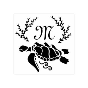 Black Sea Turtle Silhouette Side View Rubber Stamp