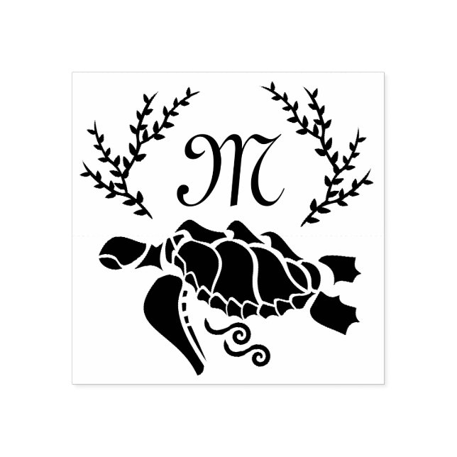 Black Sea Turtle Silhouette Side View Rubber Stamp (Imprint)