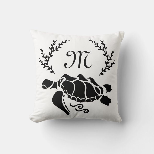 Black Sea Turtle Silhouette Side View Throw Pillow (Front)