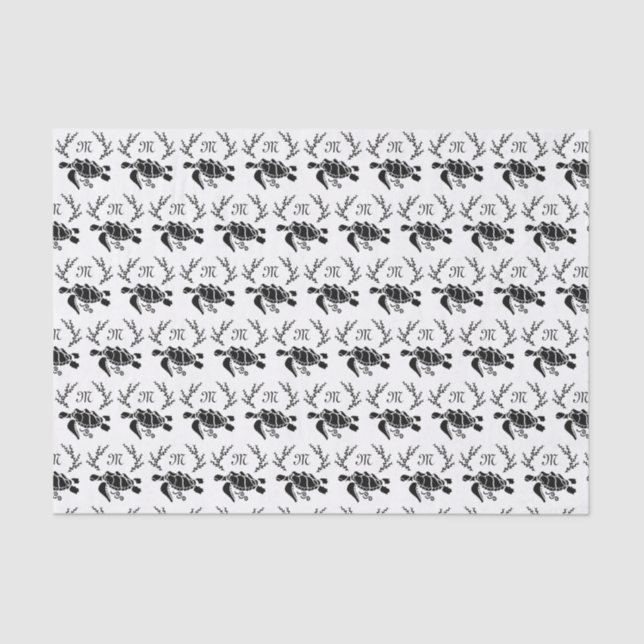 Black Sea Turtle Silhouette Side View Tissue Paper (Front)