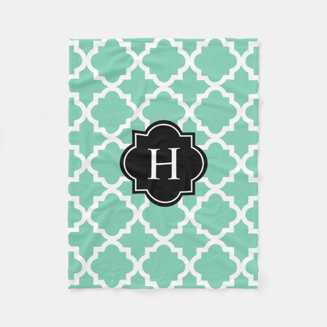 Black & Seafoam Monogram | Fleece Blanket (Front)