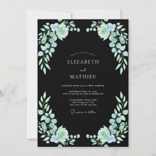 Black Seafoam Succulent Eucalyptus Wedding Invitation
