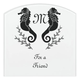 Black Seahorse Silhouette Monogram Door Sign