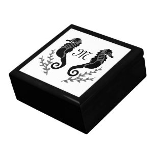 Black Seahorse Silhouette Monogram Gift Box