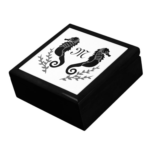 Black Seahorse Silhouette Monogram Gift Box (Side)