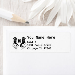Black Seahorse Silhouette Monogram Label