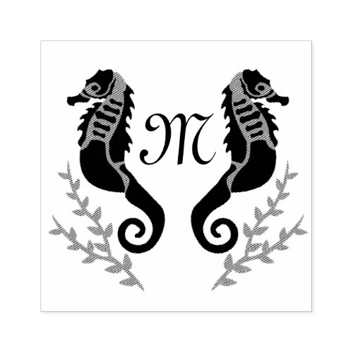 Black Seahorse Silhouette Monogram Rubber Stamp