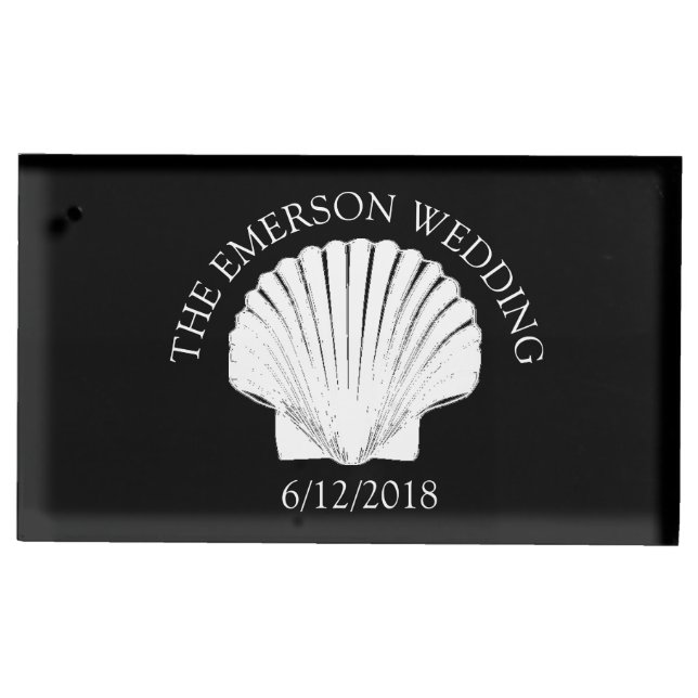 Black Seashell Wedding Table Number Card Holder (Front)