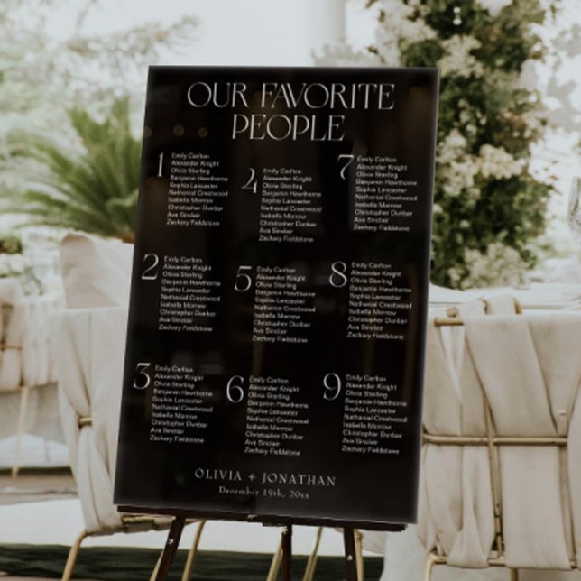 Black Seating Chart Wedding 9 Tables Acrylic Sign (Creator Uploaded)