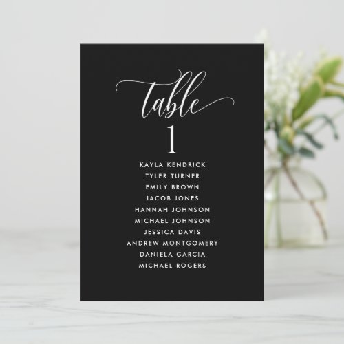 Black Seating Plan Cards with Guest Names