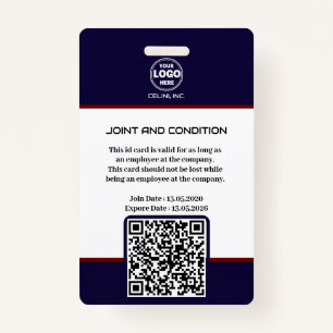 Black Security ID Badge with Photo & QR Code 
