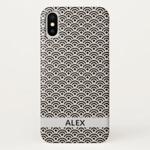 Black Seigaiha Japanese Pattern Personalized Name iPhone X Case