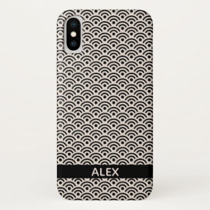 Black Seigaiha Japanese Pattern Personalized Name iPhone X Case