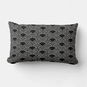Black Seigaiha Japanese Wave Pattern Lumbar Pillow