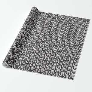 Black Seigaiha Japanese Wave Pattern Wrapping Paper