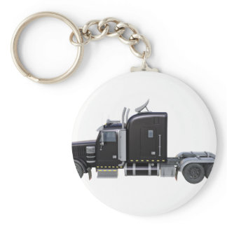 Black Semi Tractor Trailer in Side Profile Keychain