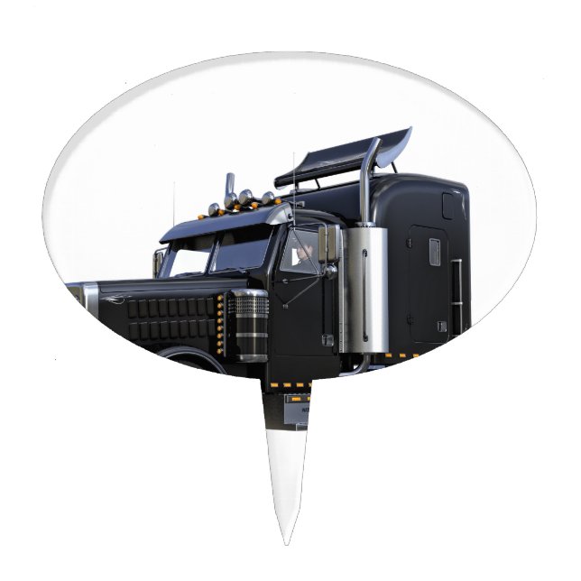 Black Semi Tractor Trailer Truck Cake Topper (Front)